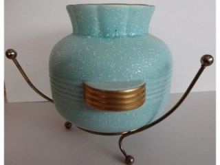 art deco period crown devon aqua ceramic vase in stand