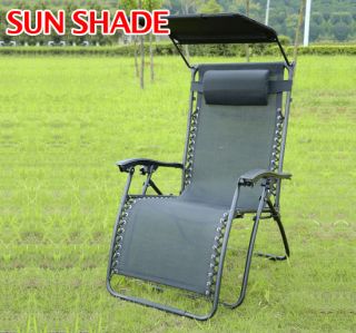 Recliner Zero Gravity Lounge Patio Pool Chair with Canopy Sun Shade