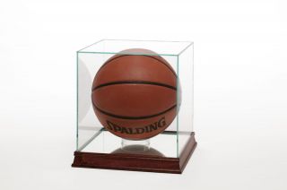 Glass Basketball Display Case Cherry Trim