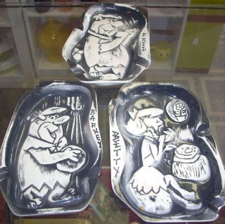 Amazing vintage Hanna Barbera Flintstones ashtrays Fred Barney Betty