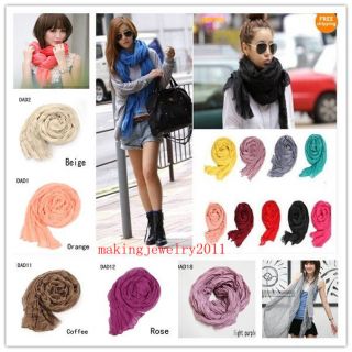 New 18 colors Creative Women Long Soft cotton and linen Crinkle Shawl