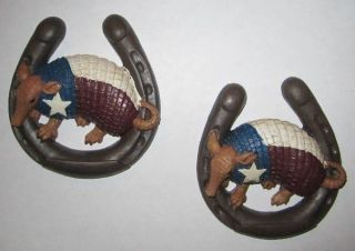 Western Set of 2 Texas Armadillo w/ Horse Shoe Refridgerator Magnets