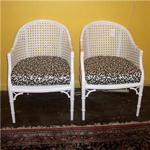 Faux Bamboo Hollywood Regency Style Cane Barrel Side Chairs