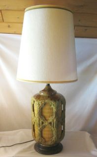 Large Retro Cutaway Ceramic Lava Drip Glaze Table Lamp Fabric Covered