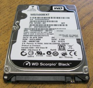 HP Western Digital Scorpio 250GB SATA Laptop Hard Drive 497730 001