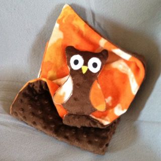Camo Owl Baby Blanket Security Brown Minky Orange Camo Fleece
