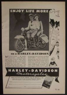 1946 Harley Davidson Motorcycles *Enjoy Life More* vintage AD