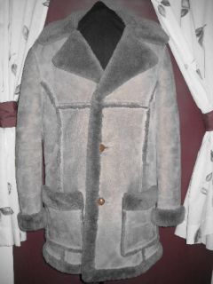 Vintage GRAY SheepSkin SHEARLING Mountain Marlboro Man Coat Jacket