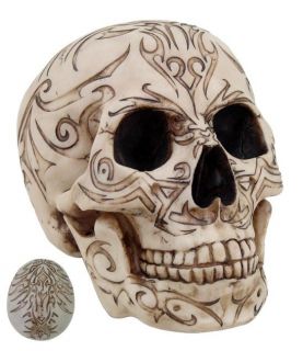 Tribal Tattoo Skull Head Statue Figurine Skeleton Halloween Decor