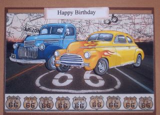 Handmade Greeting Card Matching Envelope 3D Happy Birthday Route 66