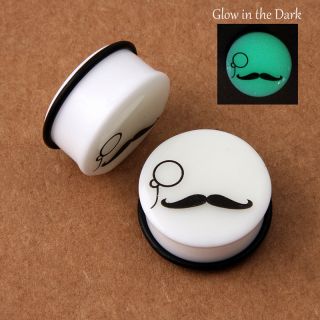 Glow in The Dark Famous Mustache Acrylic Single Flare O Ring Ear Plugs
