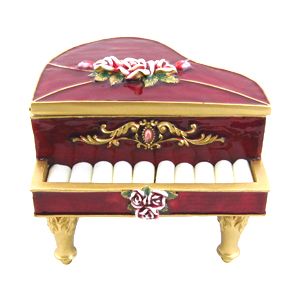Grand Piano Ring Holder Red Rose Jewelry Box Organizer Victorian