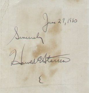 Harold Stassen Vintage Signed Autographed Governor
