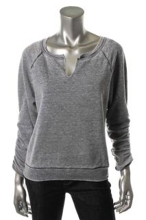 Hard Tail New Gray Heathered Fleece Split Neck Pullover Sweater Top L