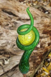 Spring Green Glass Tigger Tail with Yellow Ball Outdoor Garden Art