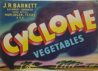 Cyclone Vintage Vegetable Crate Label Harlingen TX