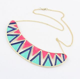  Gold Plated Colorful Glazed Rainbow Wave Mouth Teech Crescent Necklace