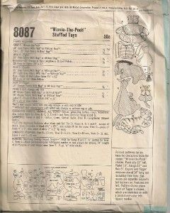 Vtg 1965 Disney Pattern McCall 8087 Eeyore Tigger Winnie Pooh Piglet