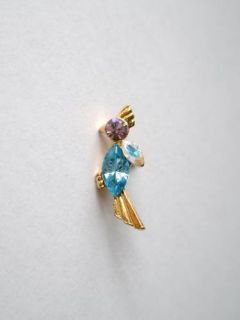 Gold Plated Parrot Lapel Pin Badge Blue Purple Crystals