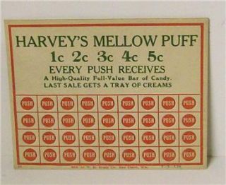 Vintage Harveys Mellow Puff _ Punch Board Punch Card UNPUNCHED