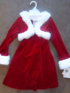 New Girls Holiday Christmas Dress Sz 5 Bonnie Jean Santa Faux Fur Trim