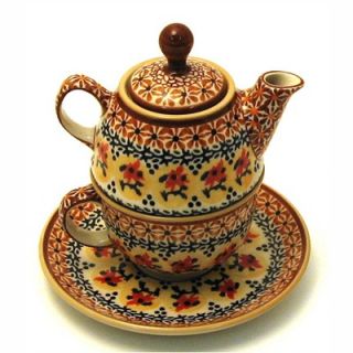Polish Pottery 10 oz Tea for One Teapot & Saucer   Pattern DU70