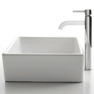 Kraus Ceramic 5 x 15 Square Sink in White with Ramus Single Lever