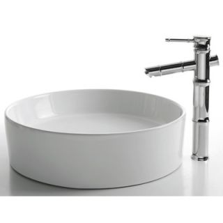 Kraus Ceramic 4.7 x 17.7 Round Sink in White with Bamboo Single