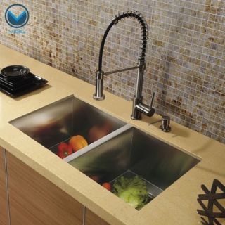 Vigo 32 x 19 Undermount Double Bowl Kitchen Sink with Faucet and