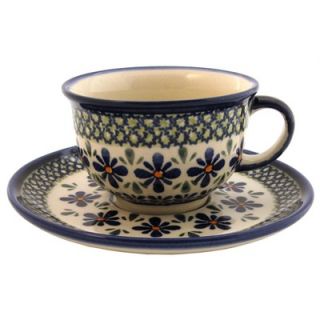 Polish Pottery 8 oz Coffee Cup & Saucer   Pattern DU60   775 DU60