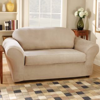 Stretch Suede Separate Seat Loveseat Slipcover