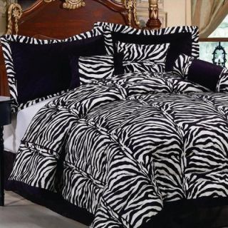 LaCozee Classic 7 Piece Zebra Print Comforter Set   LZ 432 BLK K