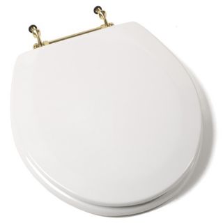 Deluxe Molded Round Wood Toilet Seat with Chrome Hinges in White Ri