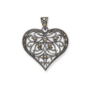 Jewelryweb Sterling Silver Marcasite Heart Pendant   QTP120462NC