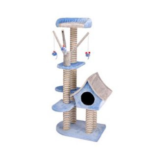 Penn Plax Deluxe Cat Cottage with Lounging Tower in Blue/Gray