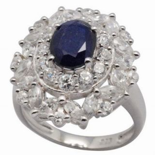 DeBuman Sterling Silver Oval Cut Sapphire and Cubic Zirconia Ring