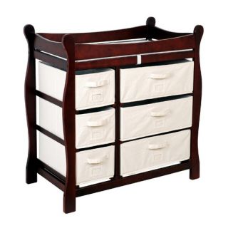 Sleigh Style Changing Table with Six Baskets in Cherry