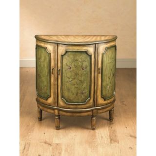 AA Importing Three Door Half Round Cabinet with Green Floral Pattern