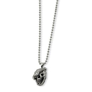 Jewelryweb Stainless Steel Skull with Diamond Necklace   24 Inch