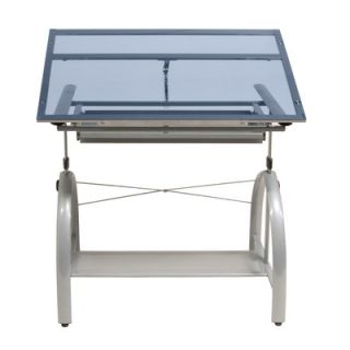 Studio Designs Avanta Drafting Table in Silver and Blue Glass