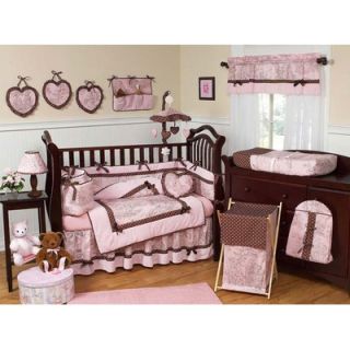 Pink and Brown French Toile and Polka Dot 9 Piece Crib Bedding Set