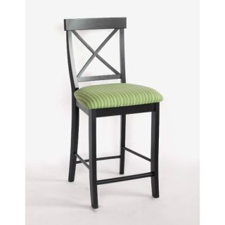 Hudson 24 Barstool with Bromley Green Stripe Fabric Seat in Chestnut