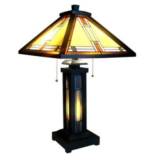 Chloe Lighting Tiffany Style Mission Double Lit Wooden Table Lamp in