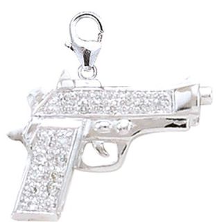 EZ Charms 14K White Gold Diamond Gun Charm
