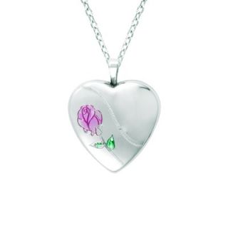 EZ Charms Heart Shaped Locket with Rose in Silver