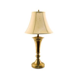 Three Way Incandescent Table Lamp with Bell Shade, Antique Brass Fi