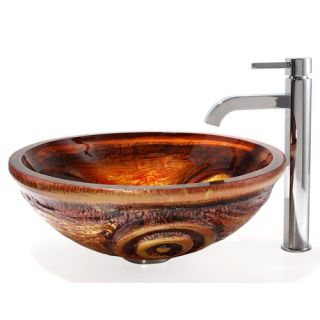 Tiger Eye Glass Vessel Sink and Ramus Faucet