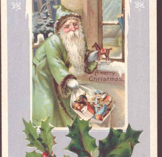 Father Christmas Santa Mint Green Robe Toys Postcard