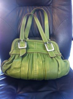 Cole Haan Village Soft Large Green Rouched Leather Zip Handbag Hobo