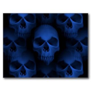 Dark blue gothic evil skull Halloween horror Postcards